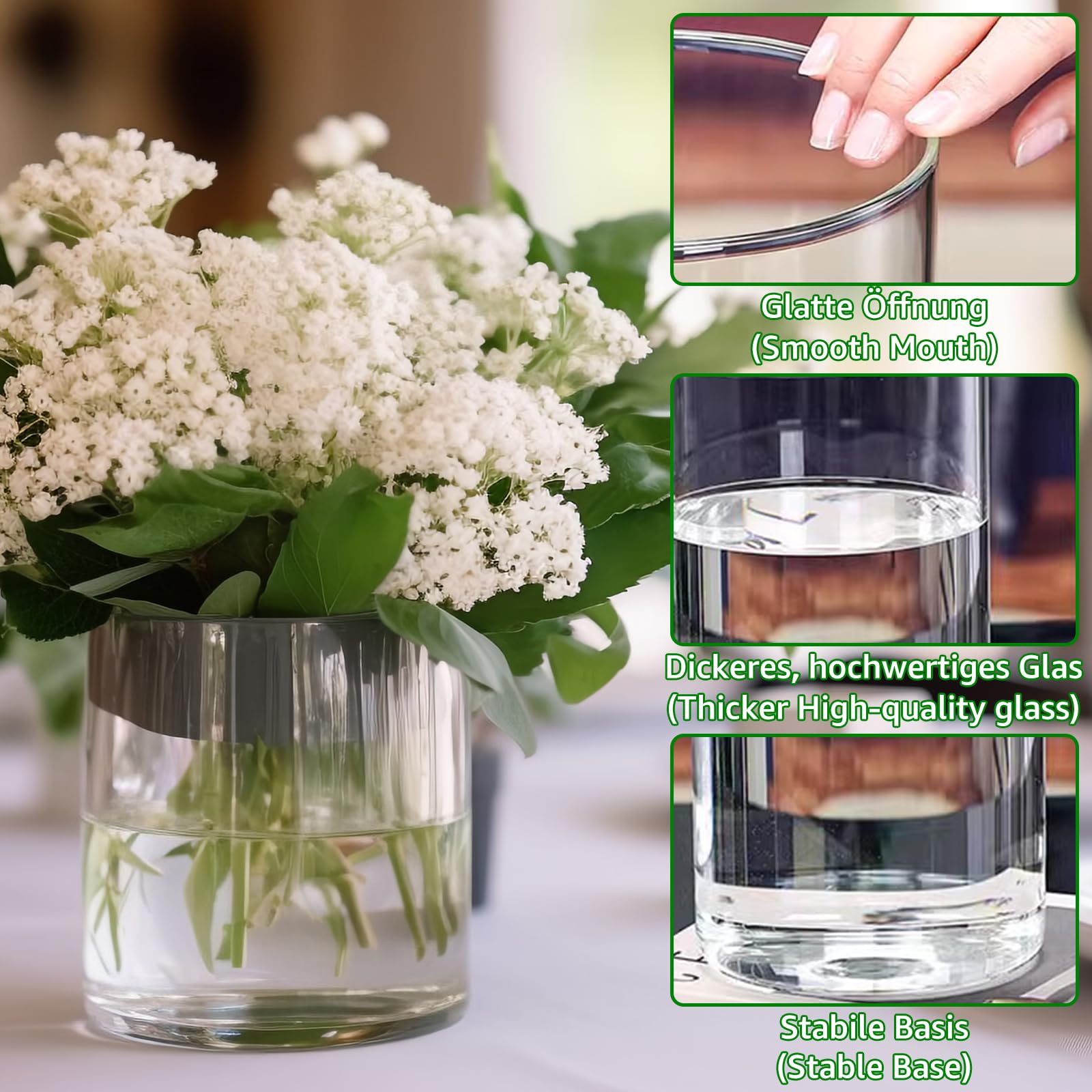 8 sztuk szklanych cylindrów do świec, szklany wazon mały 10 cm wysokości, przezroczysty szklany wazon cylinder, okrągły szklany cylinder z dnem, świeczniki małe szklane wazony do dekoracji domu