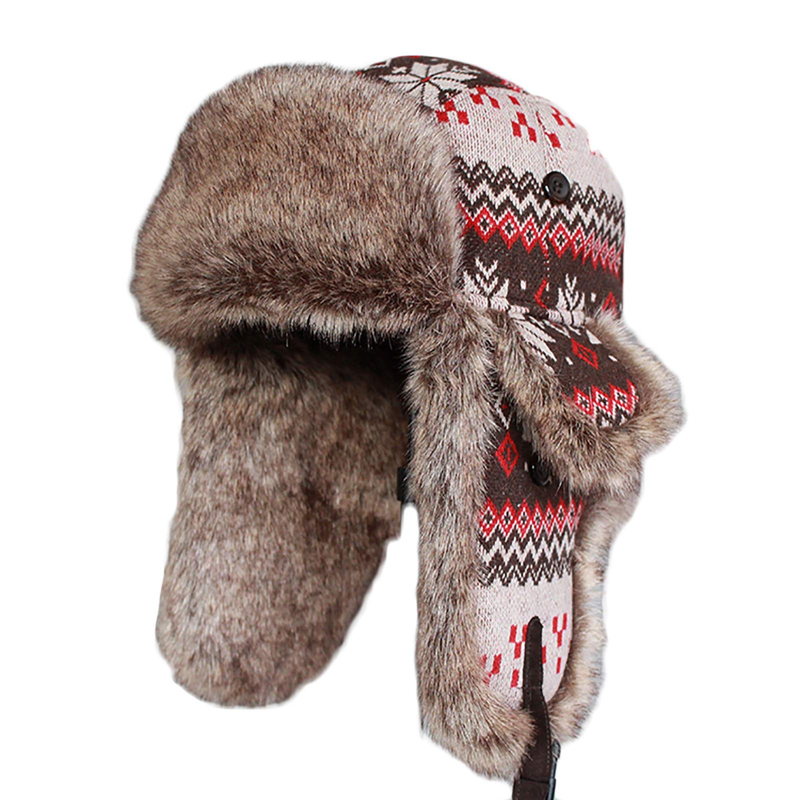 FakeFace Chapeau de Trappeur en Fausse Fourrure pour Femme Homme Chapka Tricoté Hiver Bonnet Hiver en Fausse Fourrure avec Oreillette Chapeau de Trappeur Tricoté Chapeaux Chaud Hiver