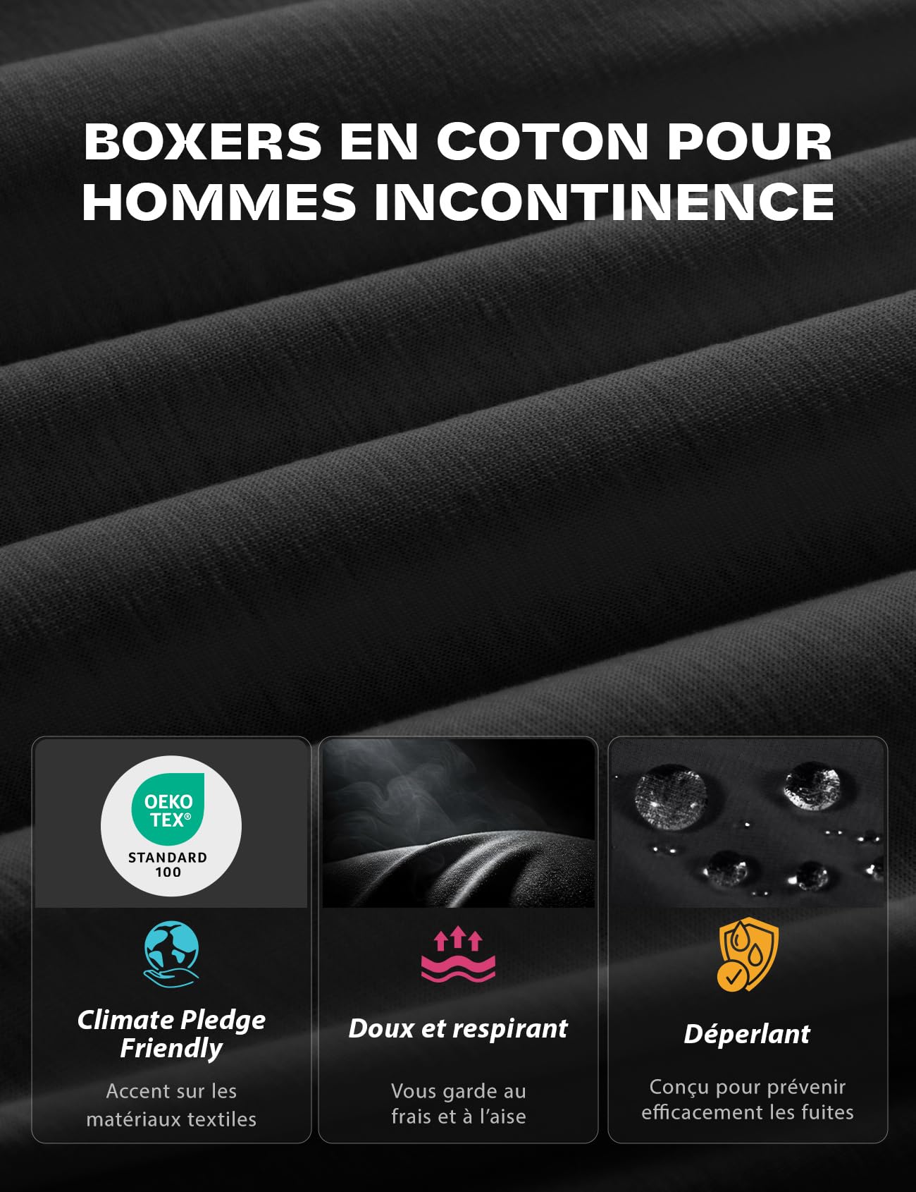 Carer Pack de 3 Boxers pour Incontinence 100ml Capacité d’Absorption en Coton Sous-vêtements pour Incontinence Légers Lavables et Réutilisables pour Fuites Urinaires Taille XL