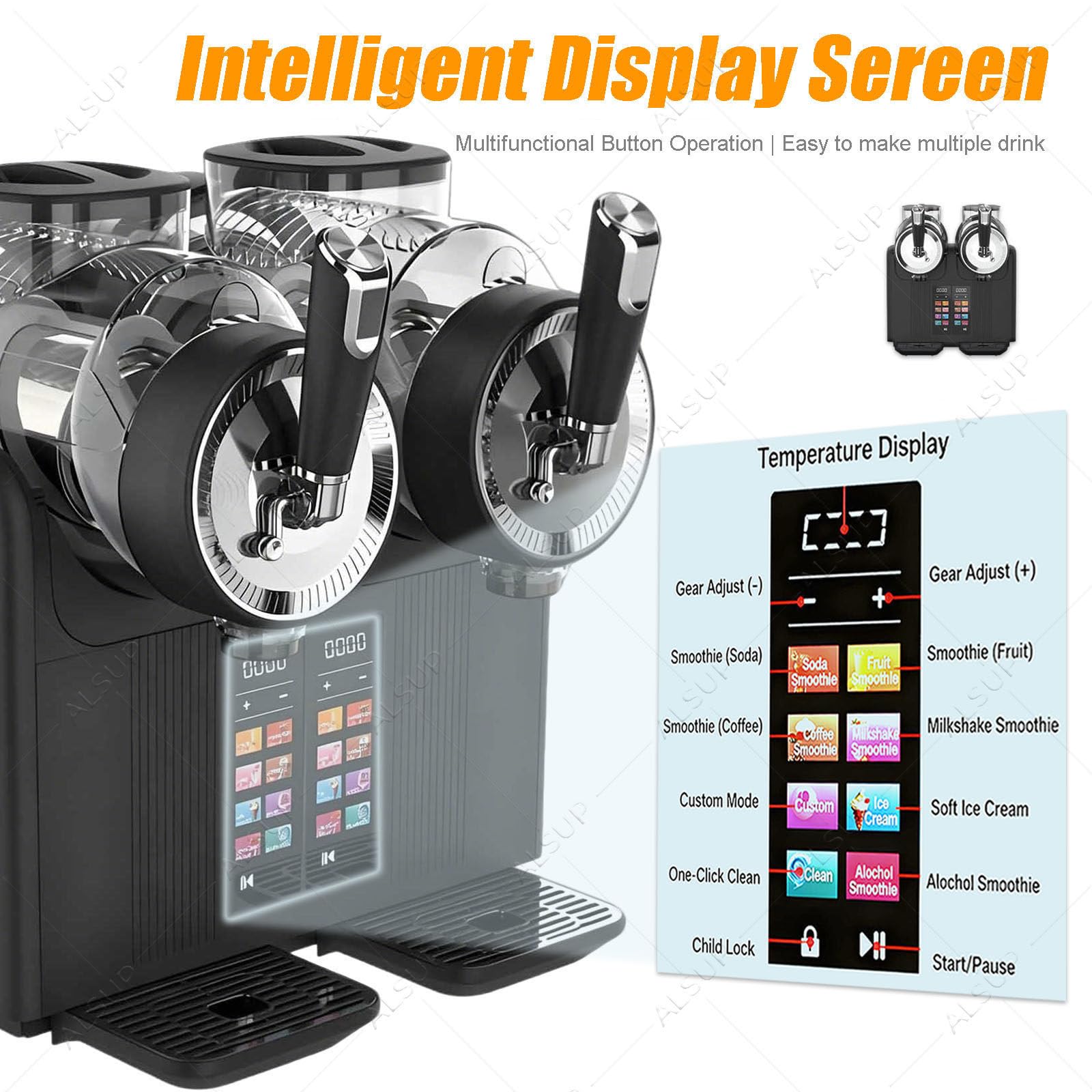 Macchina Per Granite Professionale 2x2L, Granitore Per Bevande Ghiacciate Con Doppia Testa, 7 Modalità Automatiche, Display Touch Screen, Senza Ghiaccio, Per Bar, Ristoranti, Eventi E Feste Black