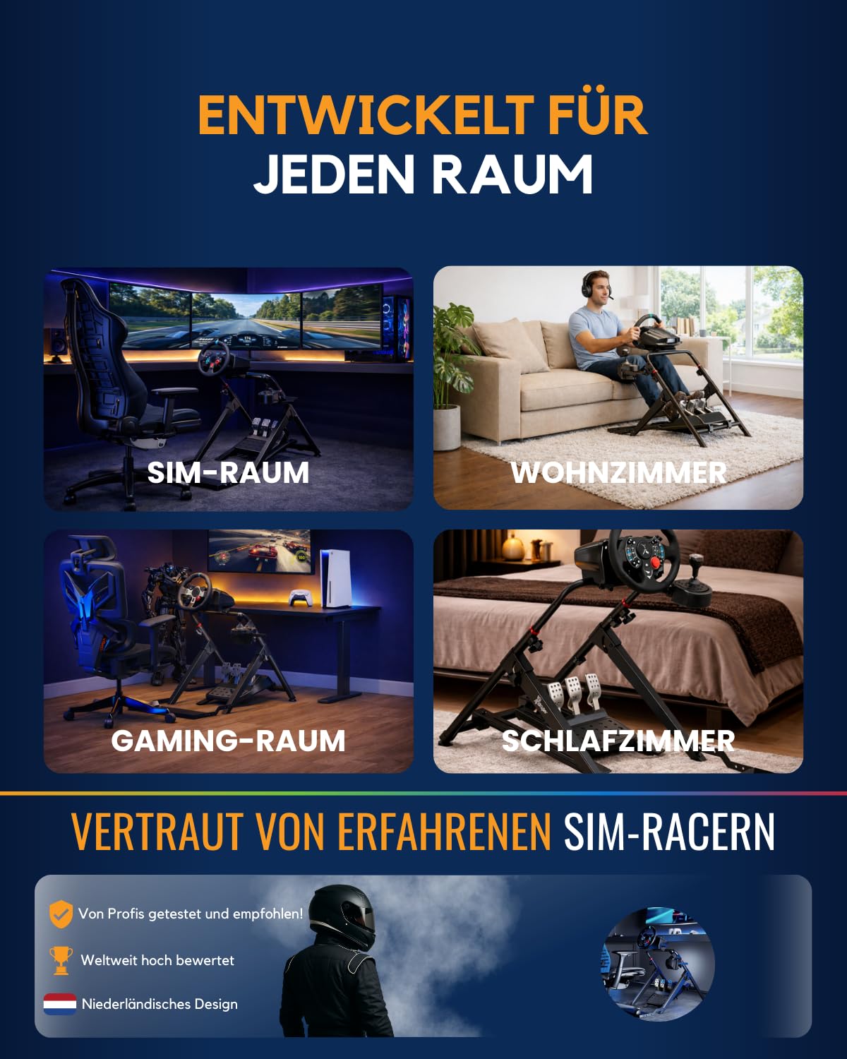 Ranqer Racing Wheel Stand Pro Lenkradständer, faltbar, aus Stahl, höhen- und neigungsverstellbar, mit integrierter Sitzhalterung und Schalthebelhalter, für Lenkrad und Pedale, Schwarz