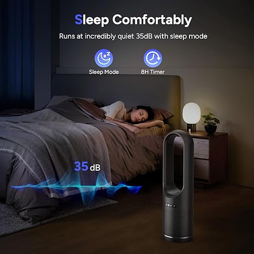 Miniatura 5 de Ventilador de torre, ventilador de enfriamiento sin aspas de 31.5 pulgadas con filtro HEPA 99.97%, ventilador de piso 2 en 1, combo oscilante de 80