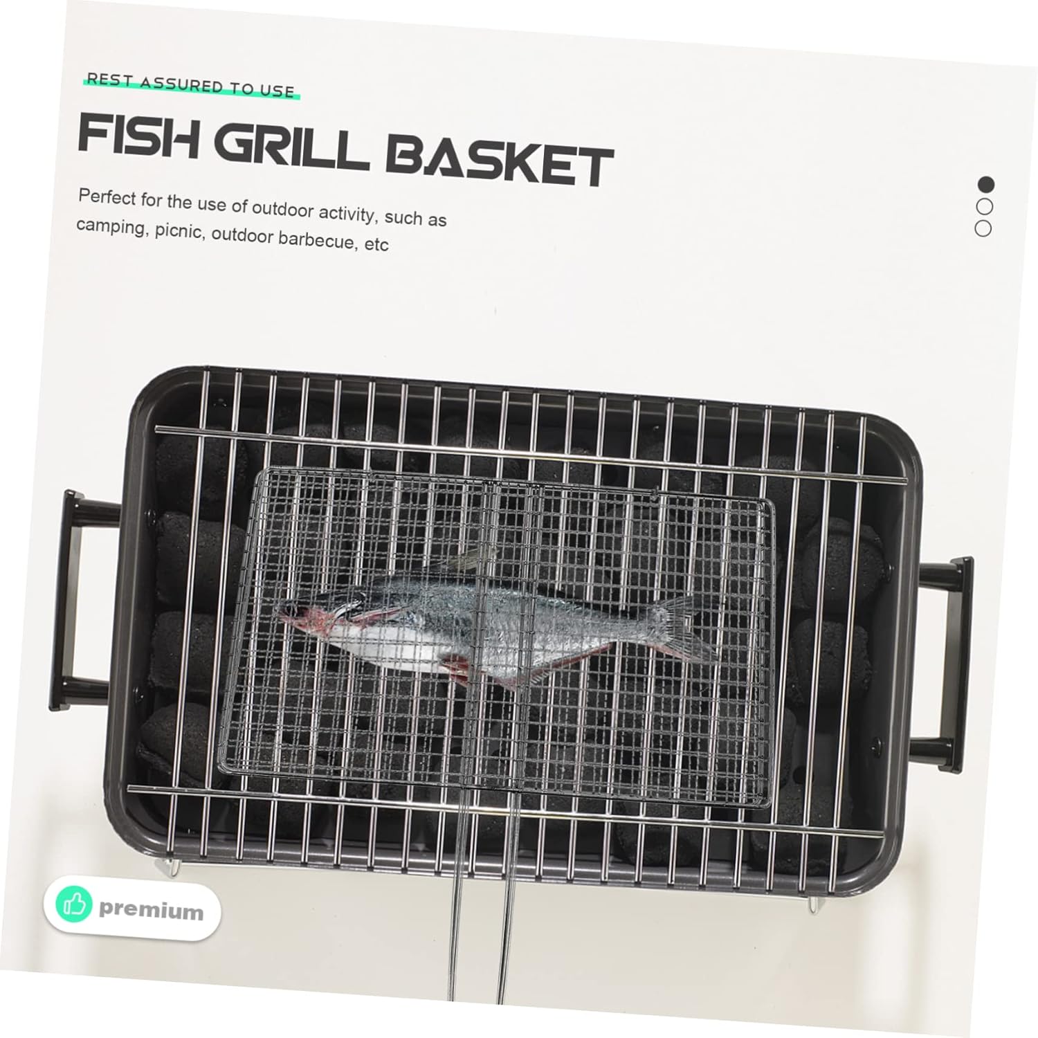 Kisangel Portable Stainless Steel Fish Grill Basket BBQ Tool for Outdoor Camping Picnic Easy to Clean Grilling Rack for Fish Vegetables Meat Sturdy BBQ Accessory