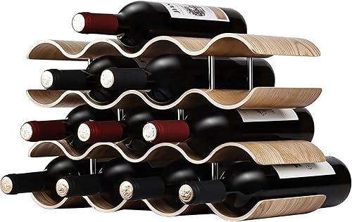 TRUDING Estante de vino para encimera soporte independiente para botellas de vino de 14 botellas estante de almacenamiento de vino de madera de 4