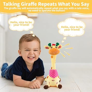 Dancing Talking Giraffe Toy - Recording Toys with Volume Control, Educational Toys for Kids Toddlers, Soft Light Plush Animal Toy, Doll Gifts and Home Decoration