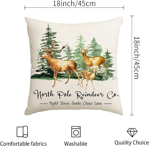 Miniatura 4 de Juego de 4 fundas de almohada navideñas de 18 x 18 pulgadas, fundas de almohada rústicas de invierno, fundas de cojín para camión, ciervos, granja,