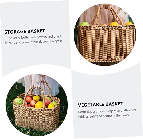 Miniatura 4 de Cesta tejida de mimbre, cesta multiusos de sauces naturales con asa, cesta decorativa de flores, cesta de embalaje de frutas