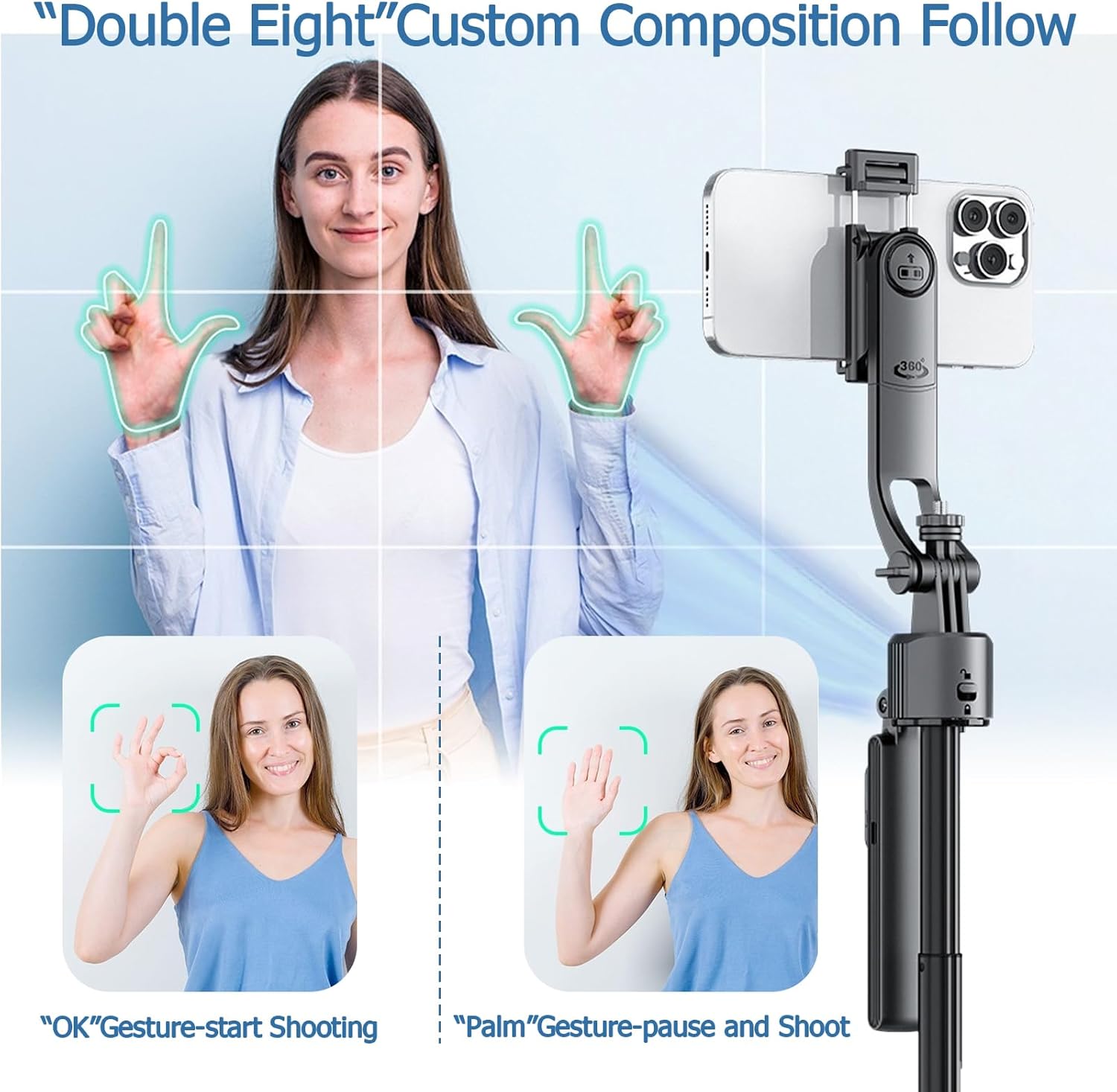 ORMOS AutoTracking Selfie Stick Tripod, Aluminum Alloy & ABS, Universal Smartphone Holder, Black, 360° Smart Rotation with Gesture Recognition, 69.3 Inches Maximum Height
