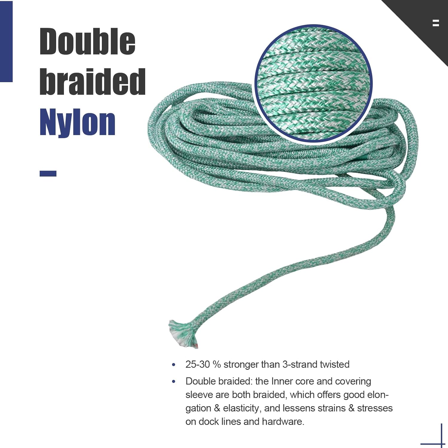 TetherTite Boat Dock Lines 5/8 Inch 20/25/30 Ft,Double Braided Nylon Boat Dock Lines with Loop, Mooring Line Marine Rope (5/8" x26.7') - Image 2