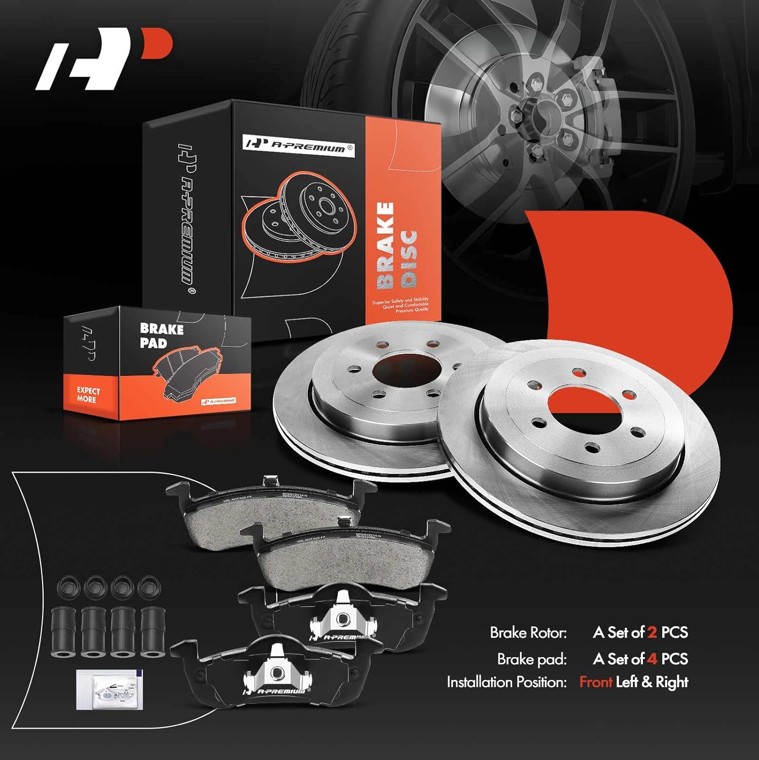A-Premium 13.46 inch (342mm) Rear Vented Disc Brake Rotors + Ceramic Pads Kit Compatible with Select Ford and Lincoln Models - Expedition/Navigator 2007-2017, 6-PC Set