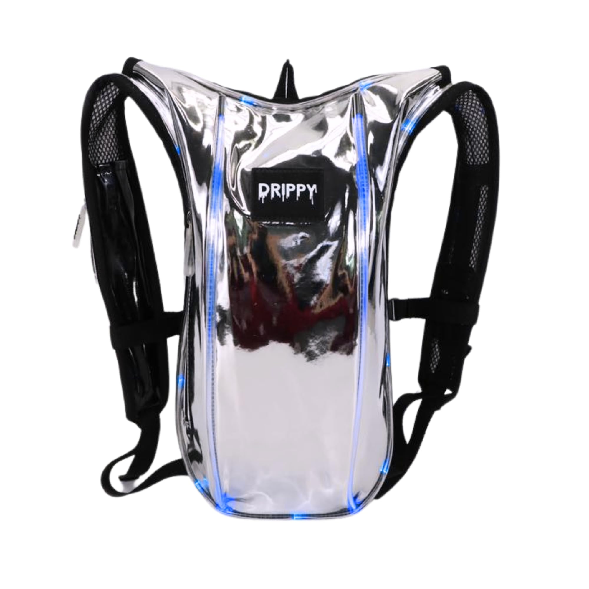 Silver LED Hydropack Rave Hydration Backpack – Festival, Hiking, & Running for Women & Men - 2 Liter Leakproof Bladder – Anti-Theft Pockets - Rave Accessories - Music & EDM Festival Essentials