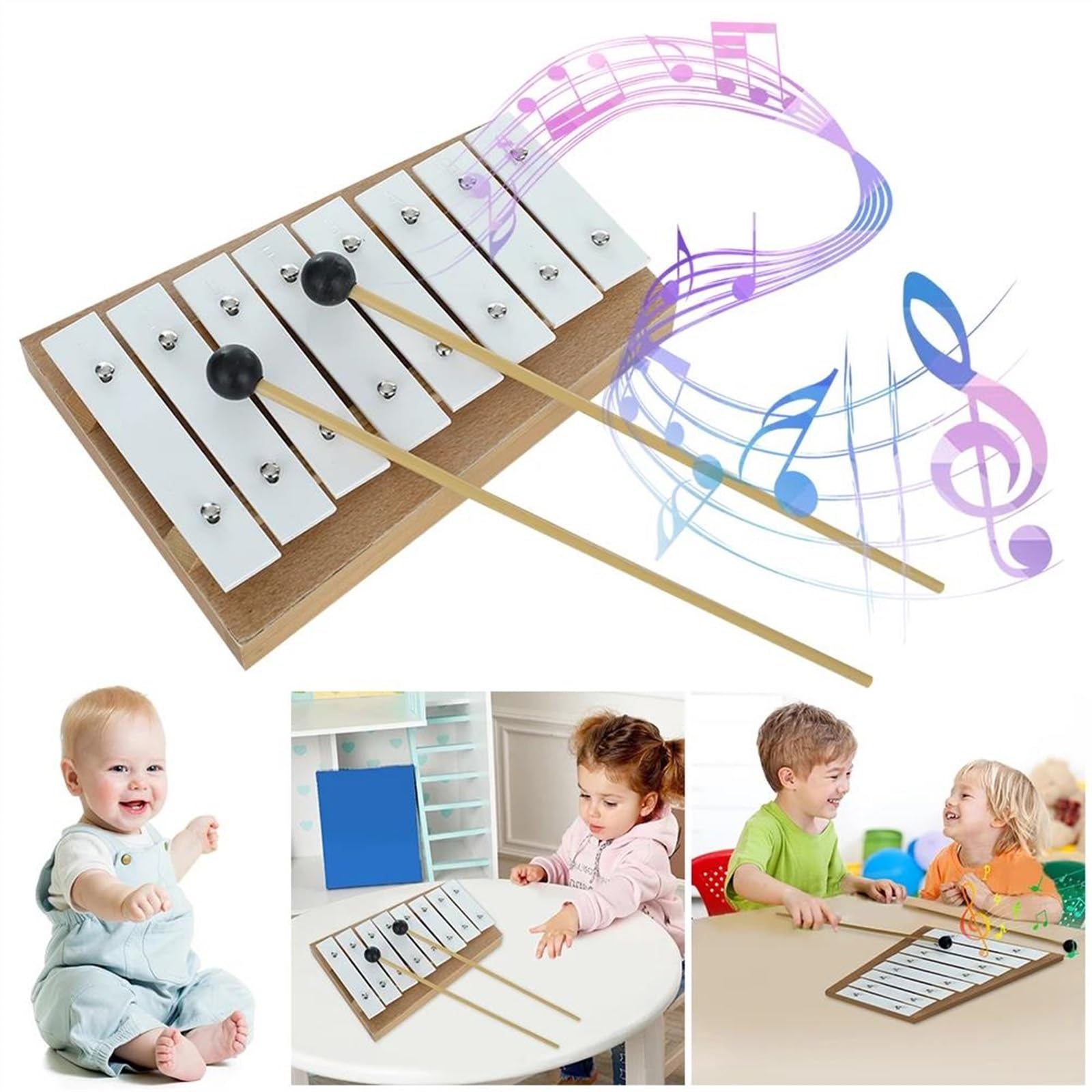 El instrumento de percusión de xilófono Glockenspiel de 8 notas para principiantes produce un tono brillante Kit De Glockenspiel Profesional