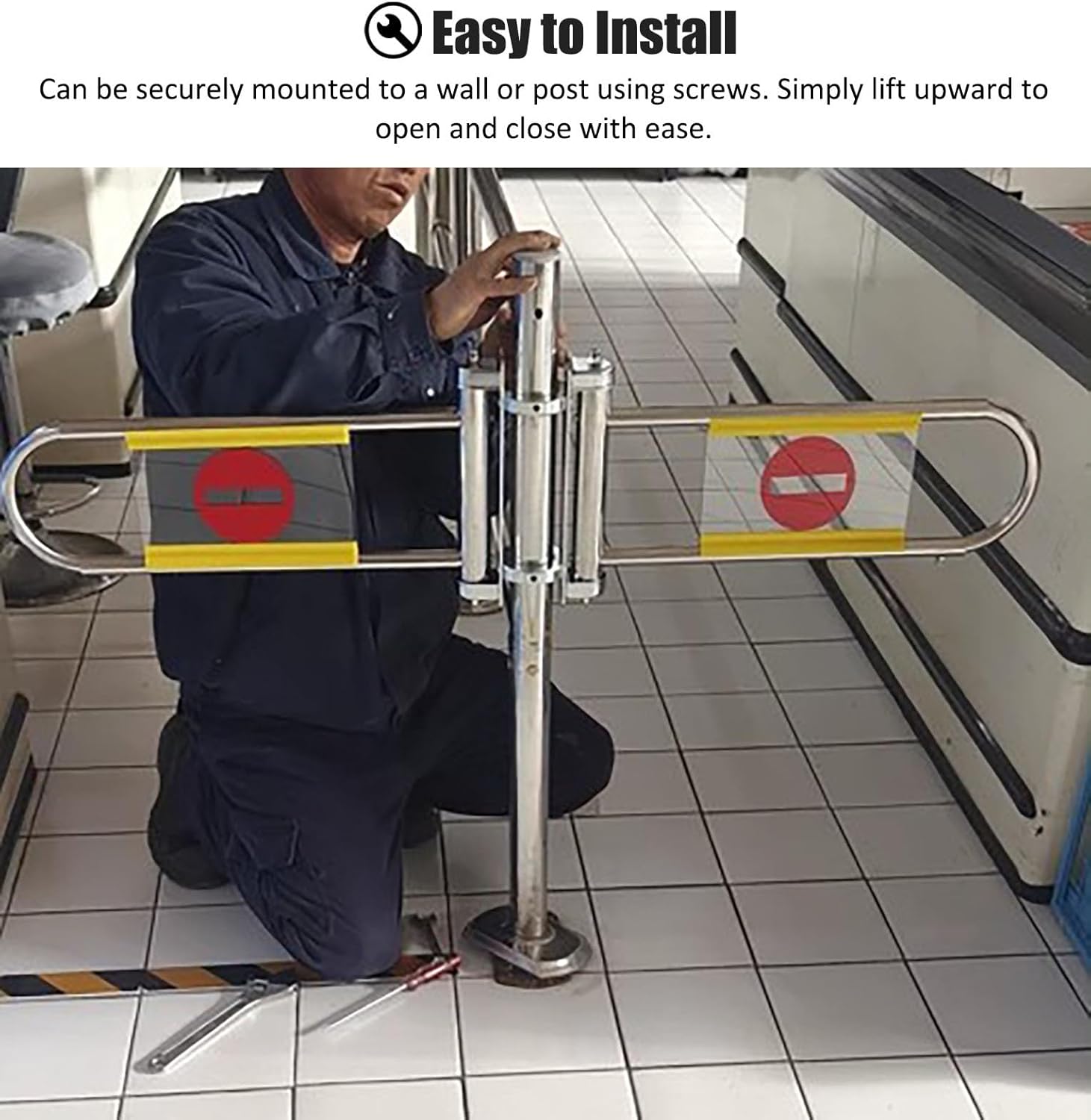 Retractable Safety Gate for Supermarkets & Malls, 4 Pcs Swing Barrier, Import Export Guard, Clear & Silver, Entrance Protection, Child & Pet Safety, Heavy-Duty Design