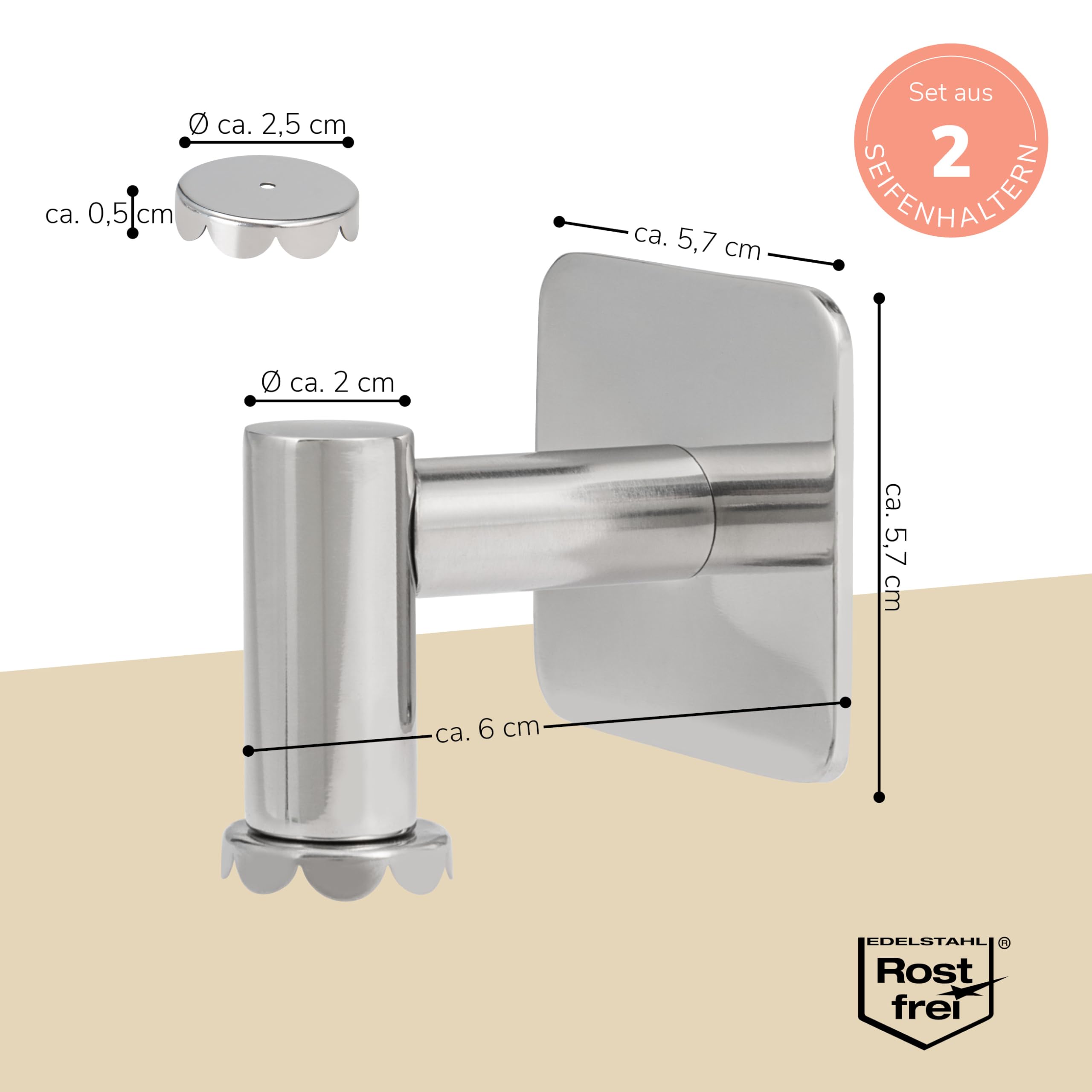 bremermann Magnet-Seifenhalter 2er Set, ideal geeignet für Feste Seifen und Shampoos - frei hängend durch Magnet - Montage durch Ankleben, aus hochglänzendem Edelstahl