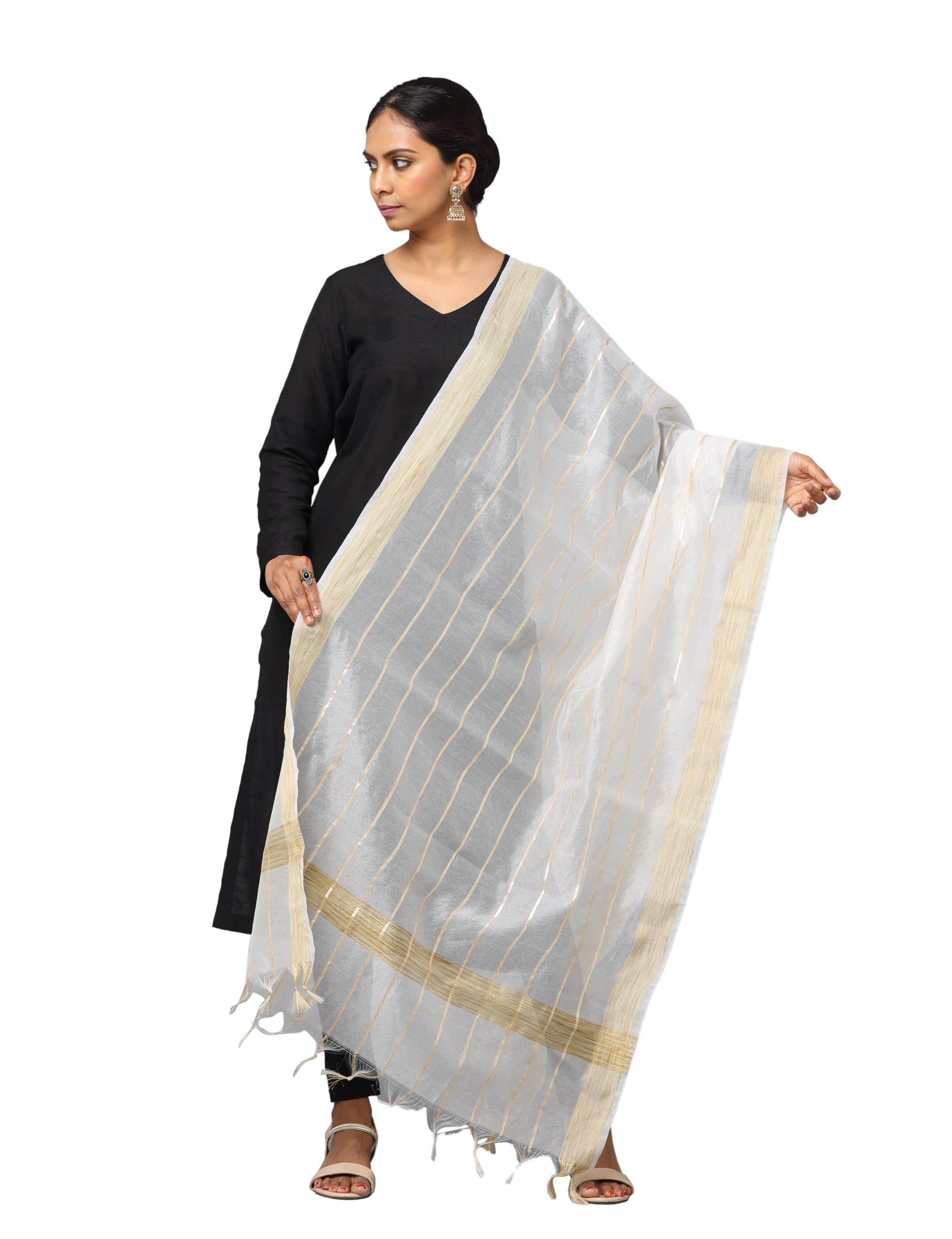 hella fashions Women's Chanderi Silk 2.25 Meter Dupatta with Zari Stripes & Border |Designer Heavy chunni garbawith Tassels| Stylish Ethnic and Casual Wear-picture-23