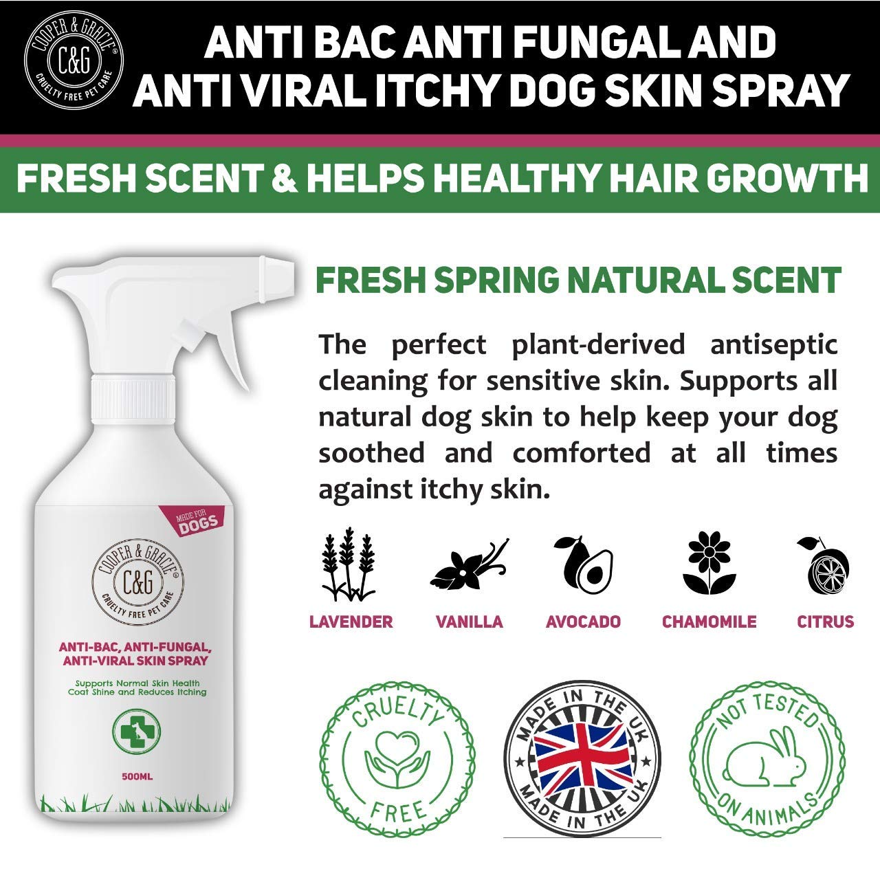 Cooper And Gracie Antibacterial Anti Fungal Itchy Dog Spray Itch