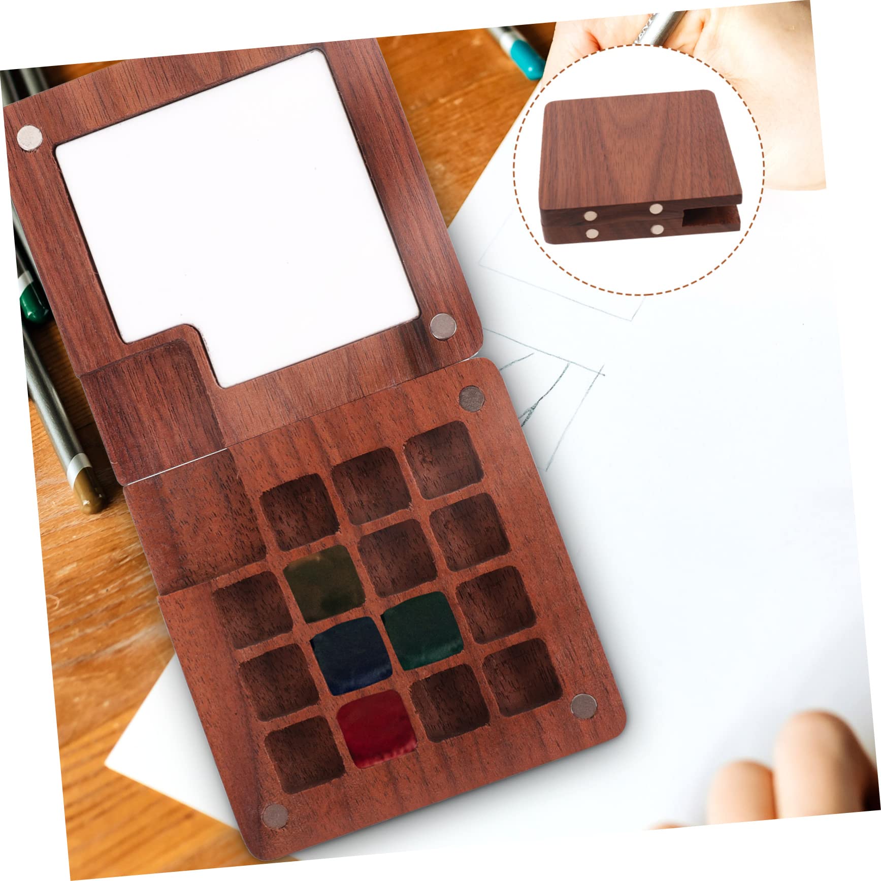 VILLCASE 4pièces Boîte à Pigments Bois Pour Aquarelle Palette De Peinture Artisanale Avec Couvercle Couleurs Idéale Pour Artistes Et Étudiants