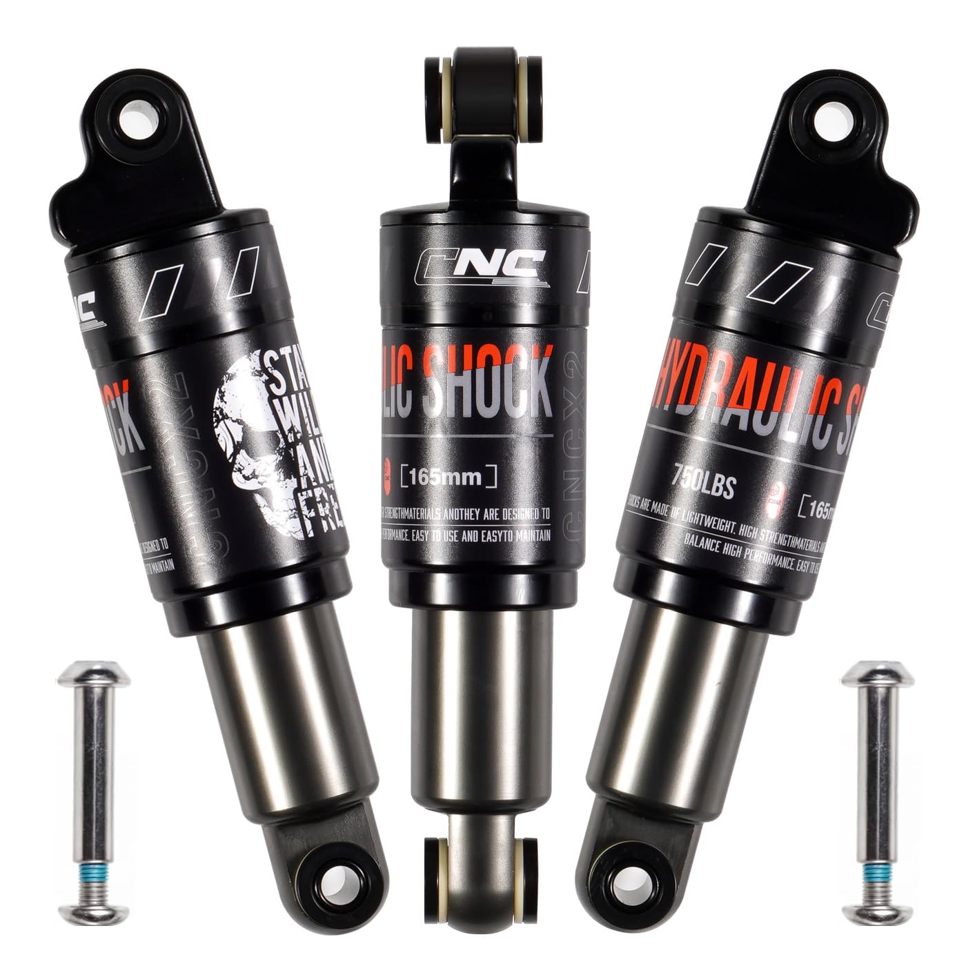 Amortiguador Trasero Bicicleta,Amortiguador Hidráulico 120mm 125mm 150mm 165mm 185mm 190mm 200mm, Suspensión Trasera Bici para Montaña,Scooter,Patinete Electrico,ebike,Eléctrica,165x750Lbs.