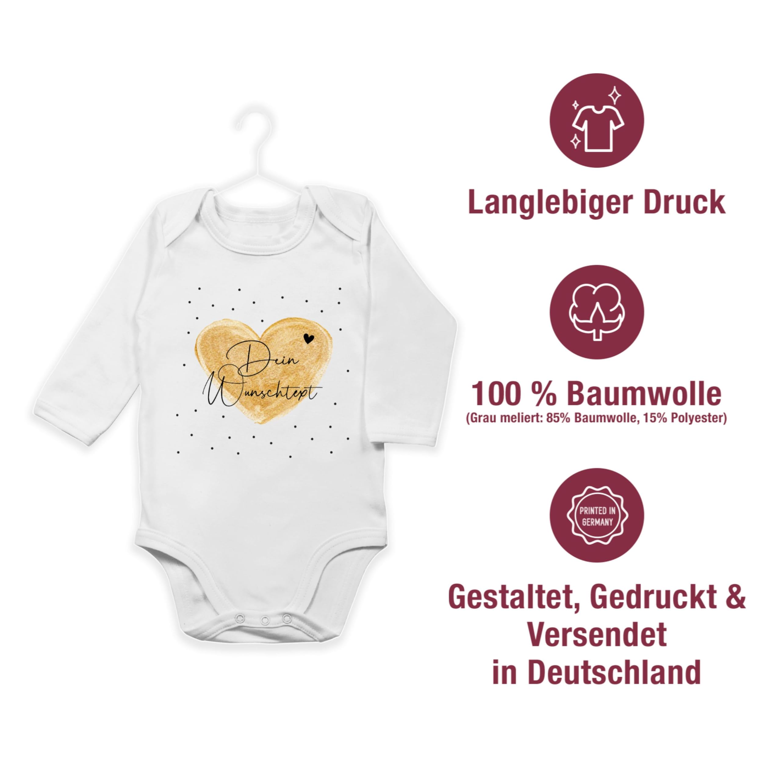 Geschenk mit Namen personalisiert by Shirtracer - Baby Body langarm Mädchen Junge - Aufdruck selbst gestalten - Dein Wunschtext I Geschenk personalisiert Weihnachten I Vatertag I Muttertag I