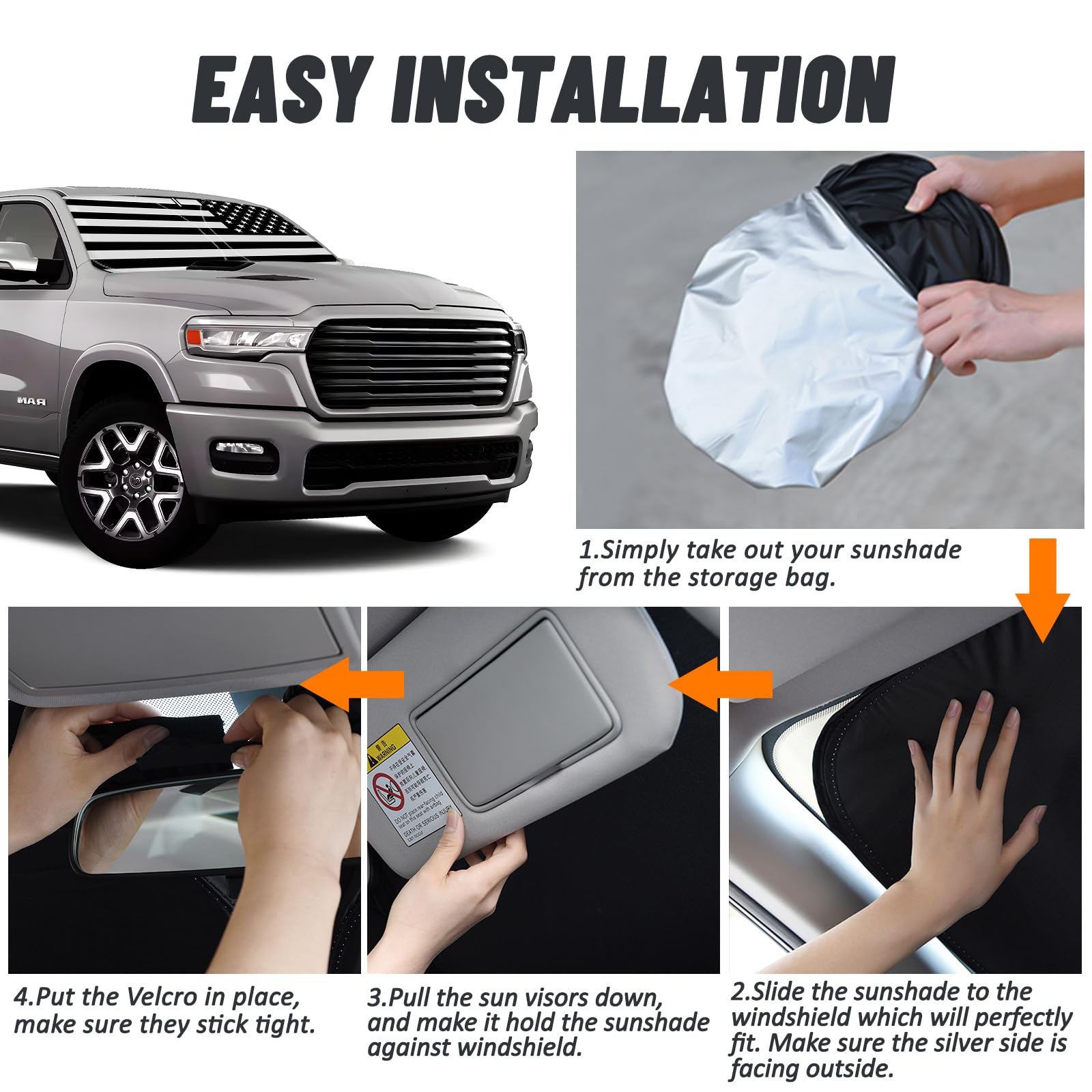 D-Lumina Custom Fit Windshield Sun Shade For 2019-2025 Dodge RAM 1500 (All Cab Sizes) - Blocks UV & Heat