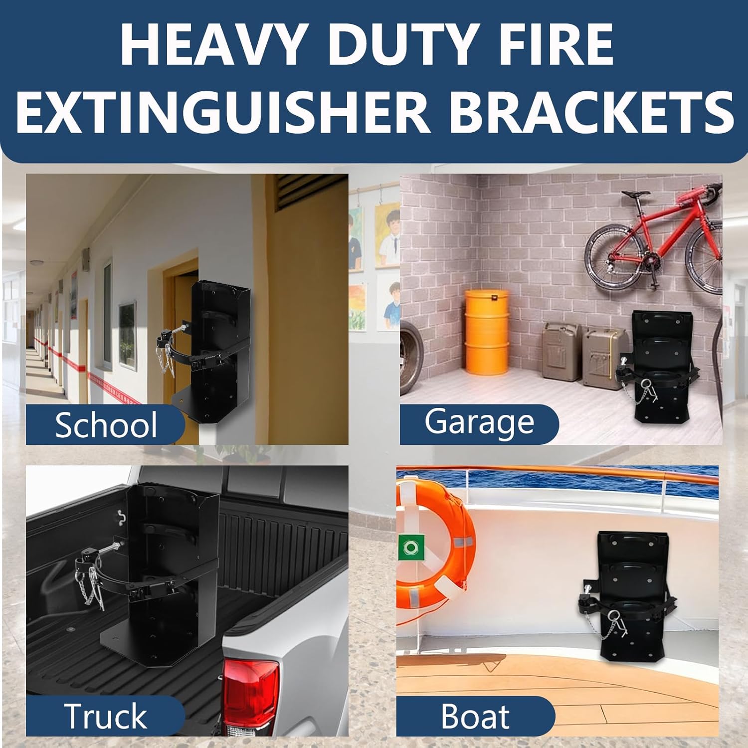 Fire Extinguisher Bracket, Heavy Duty Fire Extinguisher Wall Mount St12 Steel, Fits 20lb Dry/10lb CO2 Extinguisher Holder for School,Garage,Truck,Boat (Black, 20LB)