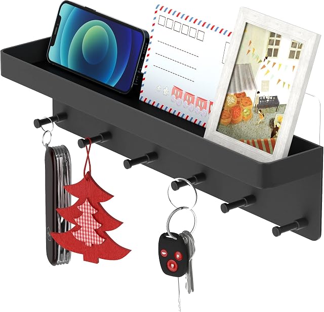 WDong Key Holder for Wall, 6 Hooks Key Hooks Wall Mounted, Accessories for Home, Bedroom, Kitchen, Living Room, Wall décor for New Home Gifts (Black)