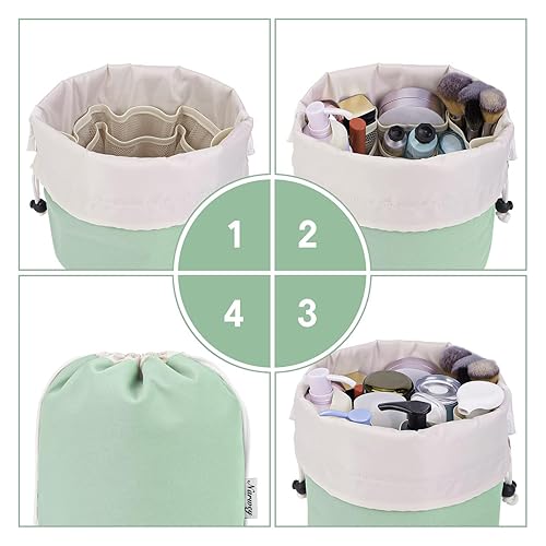 Miniatura 5 de Bolsa de maquillaje con cordón de barril, bolsa de cosméticos de viaje, organizador grande de artículos de tocador, impermeable para mujeres