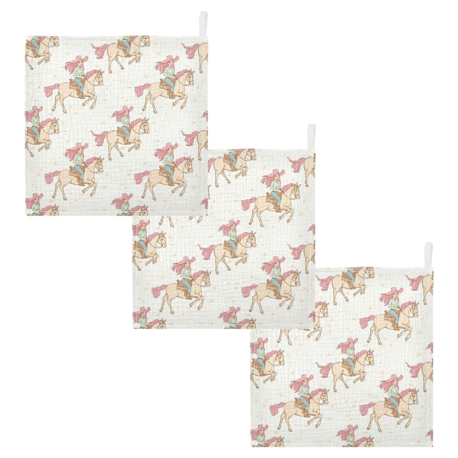 vvfelixl Cute Female Cowboy Baby Burp Cloths Baby Muslin Washcloths for Boys Girls Cotton Babys Face Towel for Newborn Infants Soft and Absorbent 11.8 X 11.8 in, 5 Pack