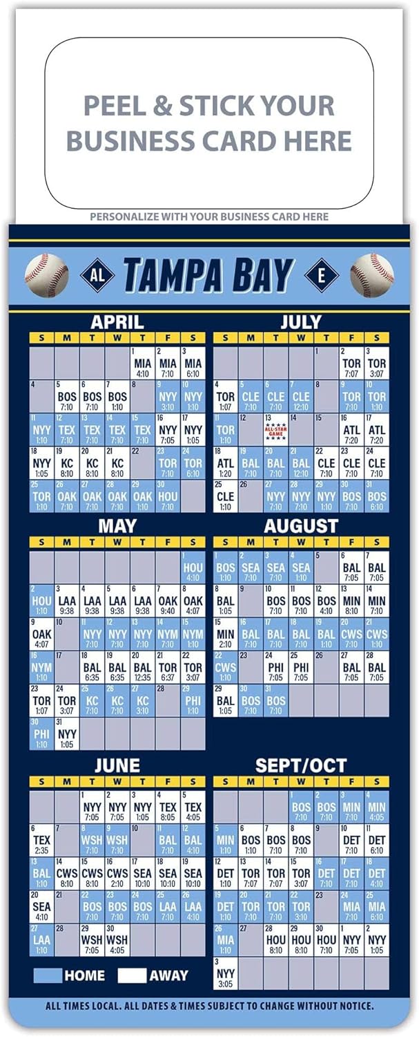 Business Promotion Baseball Schedule Magnet 2026 (Tampa Bay) - Peel & Stick Business Card - 50/100/300 Pack - Advertising Magnet