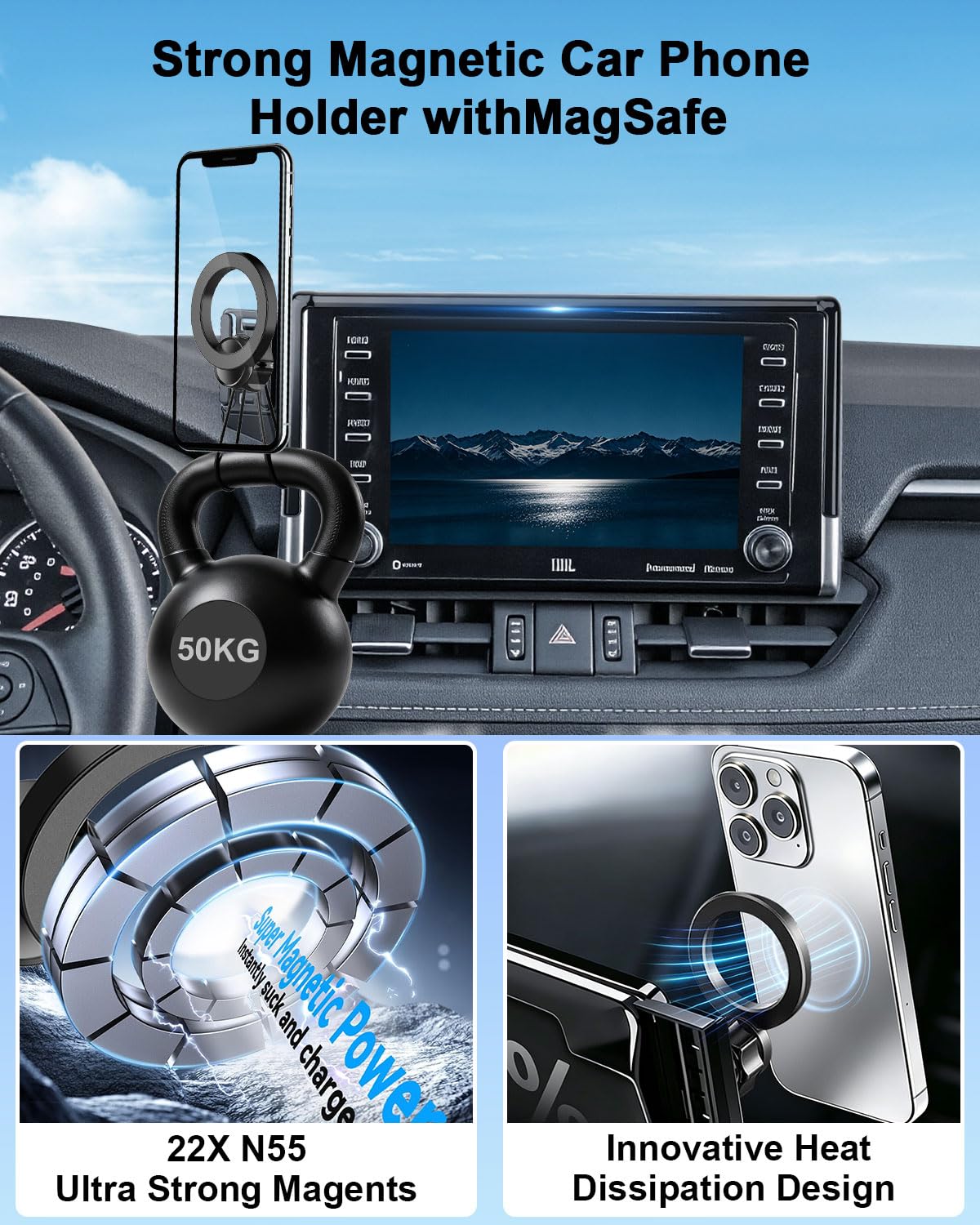 PZK Samochodowy uchwyt na telefon do Toyota RAV4 2019 2020-2023 2024 2025 Hybrid LE/XLE/Premium akcesoria ekran 7/8-calowy obrót 360° uchwyt na telefon kompatybilny z Magsafe Not Affect Vent (nie