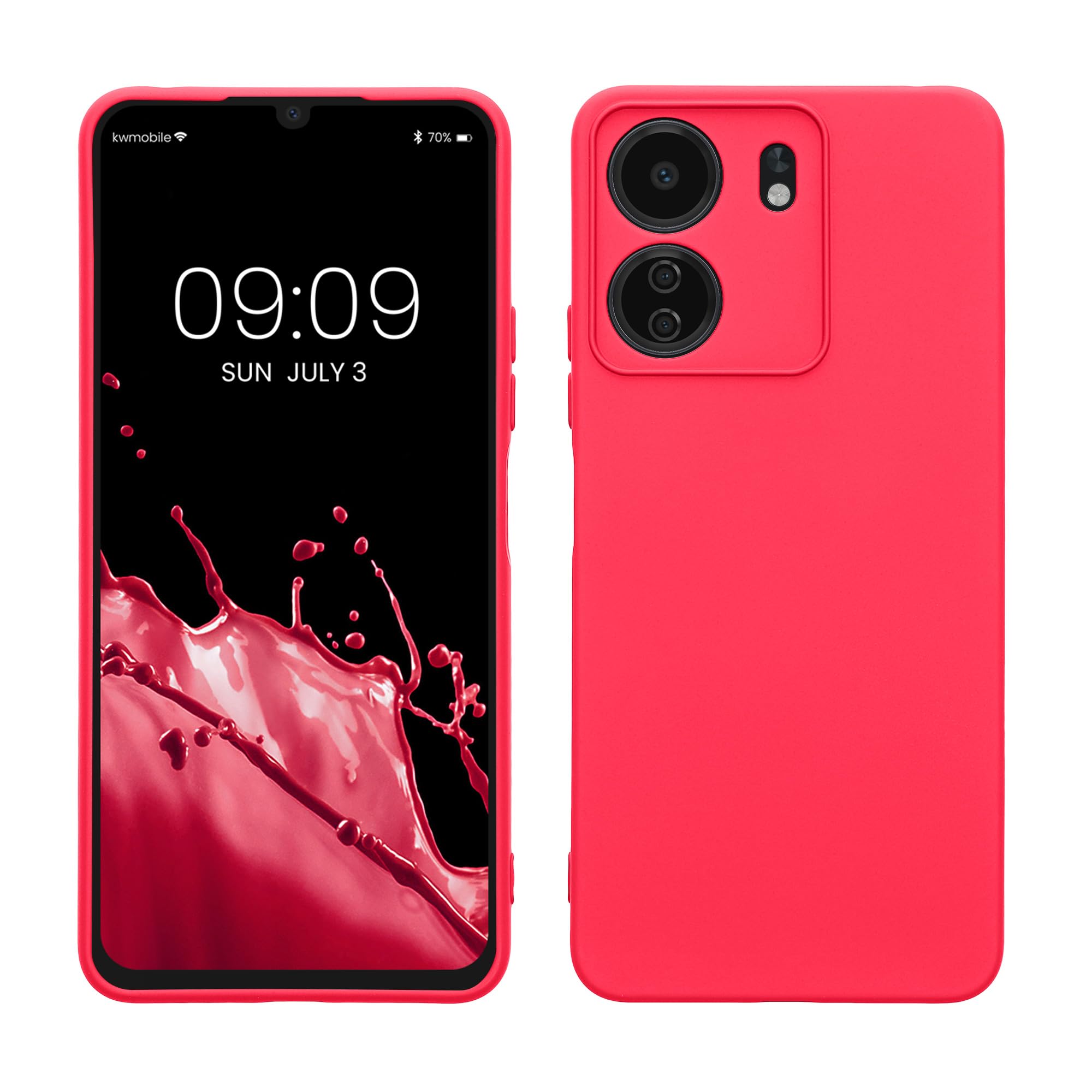 kwmobile Case Compatible with Xiaomi Poco C65 / Redmi 13C Case - Protective Slim TPU Cover with Soft Matte Finish - Neon Pink
