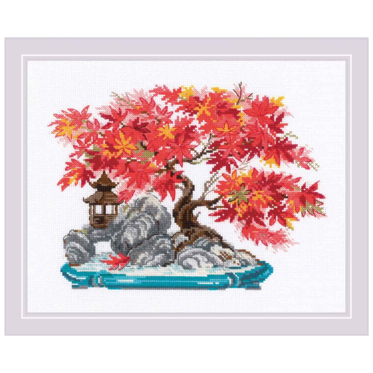 Riolis White Counted Cross Stitch Kit 11.75"X9.5"-Autumn Bonsai (14 Count)