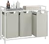 VASAGLE Laundry Basket, 3-Compartment Laundry Hamper, Pull-Out and Removable Liner Bags, Clothes Sorter, Metal Frame, 3 x 40 L, 92.5 x 33 x 72 cm, Cream White and Matte White BLH301W01