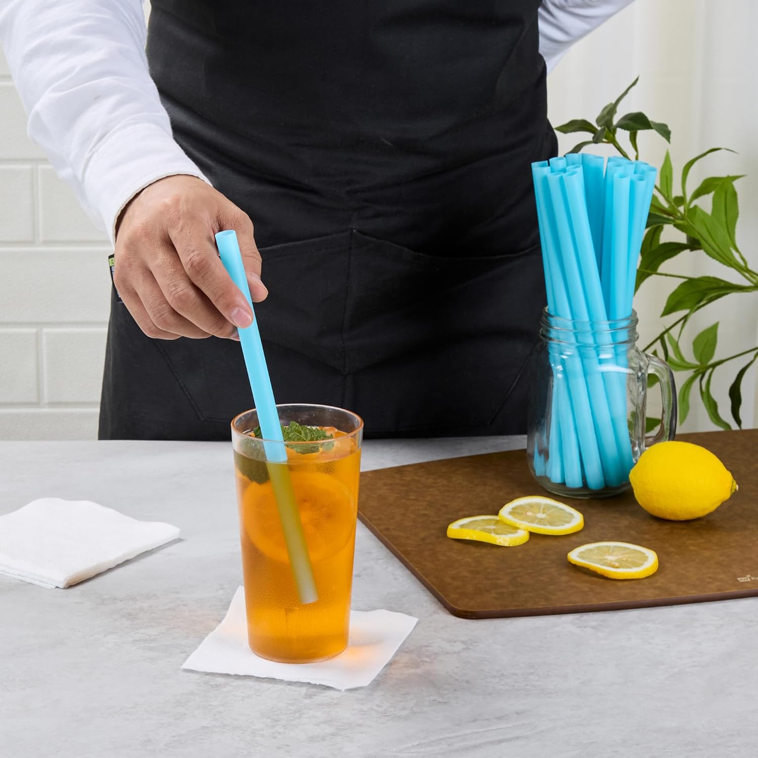 Restaurantware Vanish 9.1 Inch Drinking Straws, 1,000 Unwrapped Sustainable Straws - Home Compostable, Disposable, Blue PHA Plastic Straw, For All Kinds Of Cold Beverages