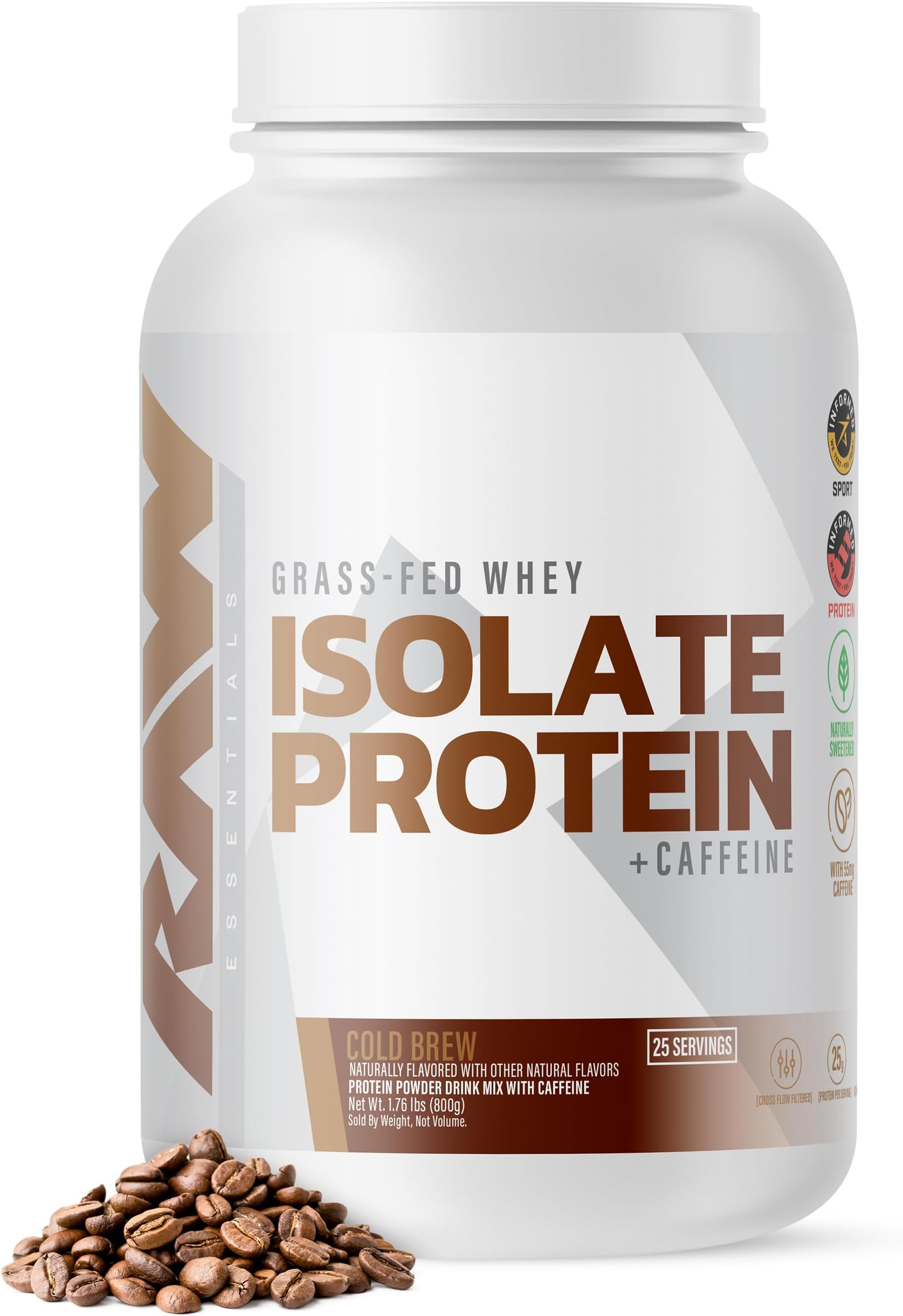 RAW Whey Isolate Protein Powder, Cold Brew - 100% Grass-Fed Sports Nutrition Whey Protein Powder for Muscle Growth & Recovery - Low-Fat, Low Carb, Naturally Flavored & Sweetened - 25 Servings