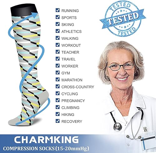 Miniatura 32 de CHARMKING Compression Socks for Women & Men Circulation (8 Pairs) 15-20 mmHg is Best Support for Athletic Running,Cycling