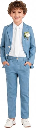 LOLANTA Boys Linen Suit Slim Fit Kids Lightweight Suit Jacket Pant Set for Family Gatherings, Holiday Celebrations, School