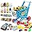 deAO Kids Shopping Cart Trolley for Groceries Toddlers 65 Food Fruit Vegetables Pretend Play Food Role Play Educational Toy Play Kitchen Toys Store Playset (Blue)