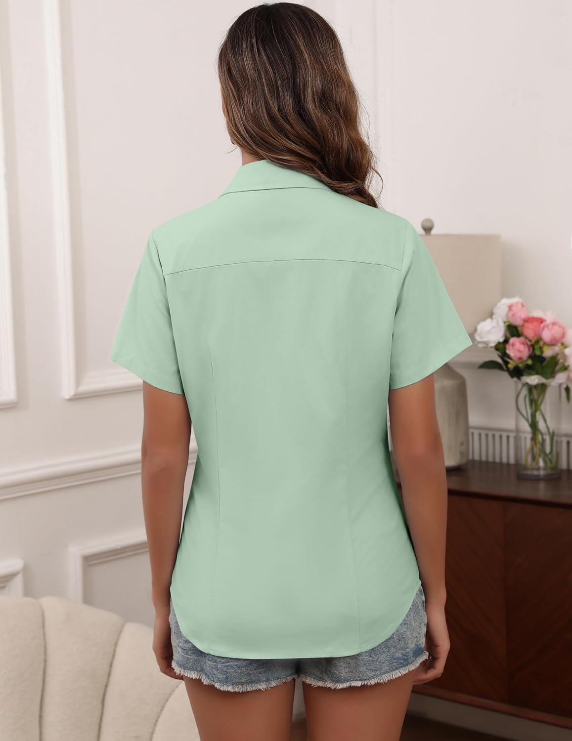 HOTOUCH Women Short Sleeve Button Down Shirts Business Work Fitted Collared Blouse Office Basic Summer Tops S-2XL - Image 5