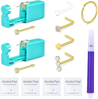 QWALIT Self Nose Piercing Kit at Home Nose Piercing Kit Nose Ring Piercing Kit Nose Piercing Kit with Nose Rings Disposable Nose Piercing Gun Kit Gold Piercing Kit for Nose