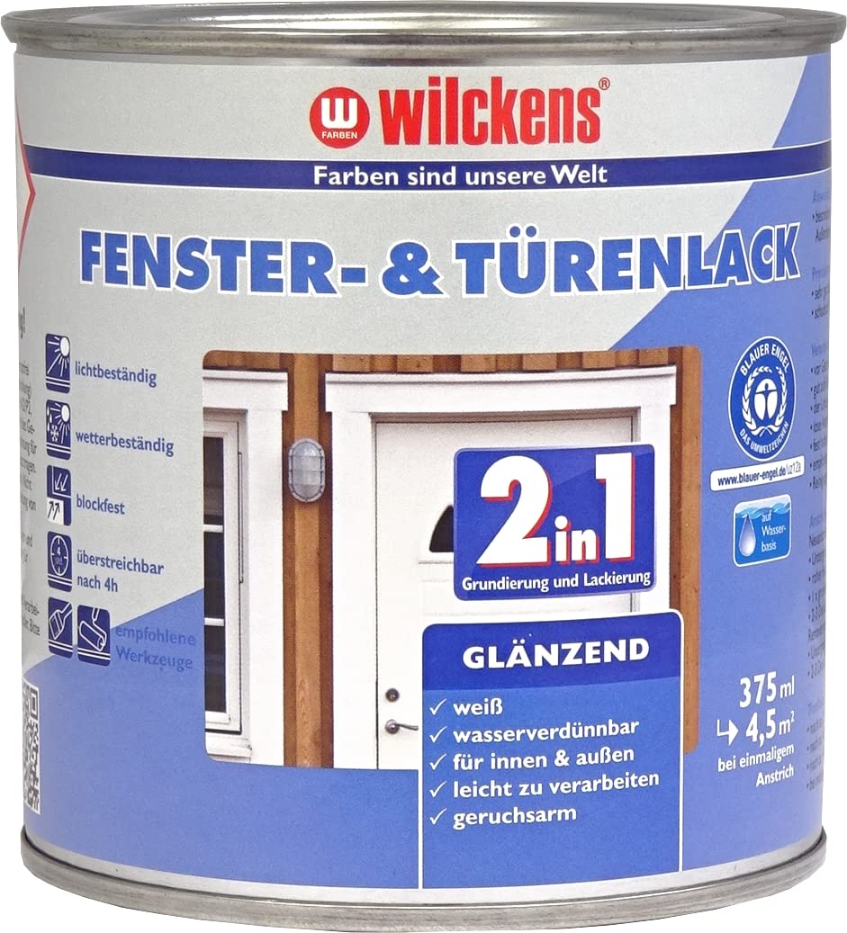 Wilckens 2in1 Fenster- & Türenlack glänzend, 375 ml, Weiß