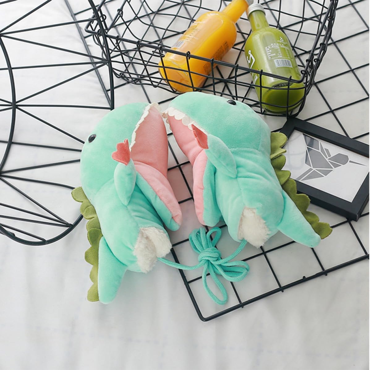 Dinosaur Winter Mittens with String Plush Cotton Gloves