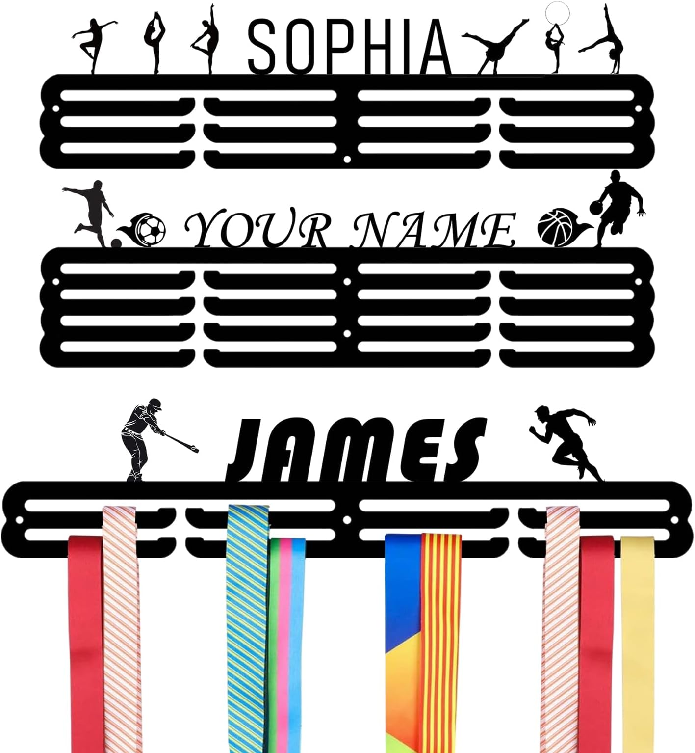 Personalized Medal Hanger Display Customized Custom Medal Holder Organizer for Wall Mount Customizable Sports Gifts for Dance Gymnastics Running Football Soccer Pickleball Baseball