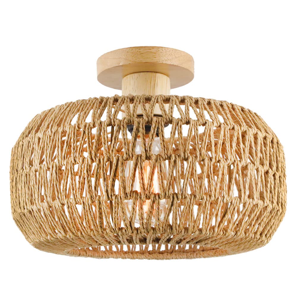 FYZDLAOR Handmade Paper Rope Light Fixtures Semi Flush Mount Ceiling Light Fixtures Mini Chandelier for Kitchen,Bedroom,Corridor Passway