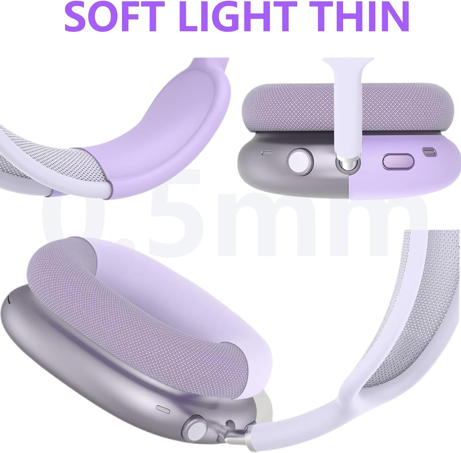 Case for Apple Airpods Max Headphones, Travel Portable Headphone Hard Case Cover Bag, Mesh Pouch with Zipper for Charger and Accessories (Purple case & Cover) - Image 3