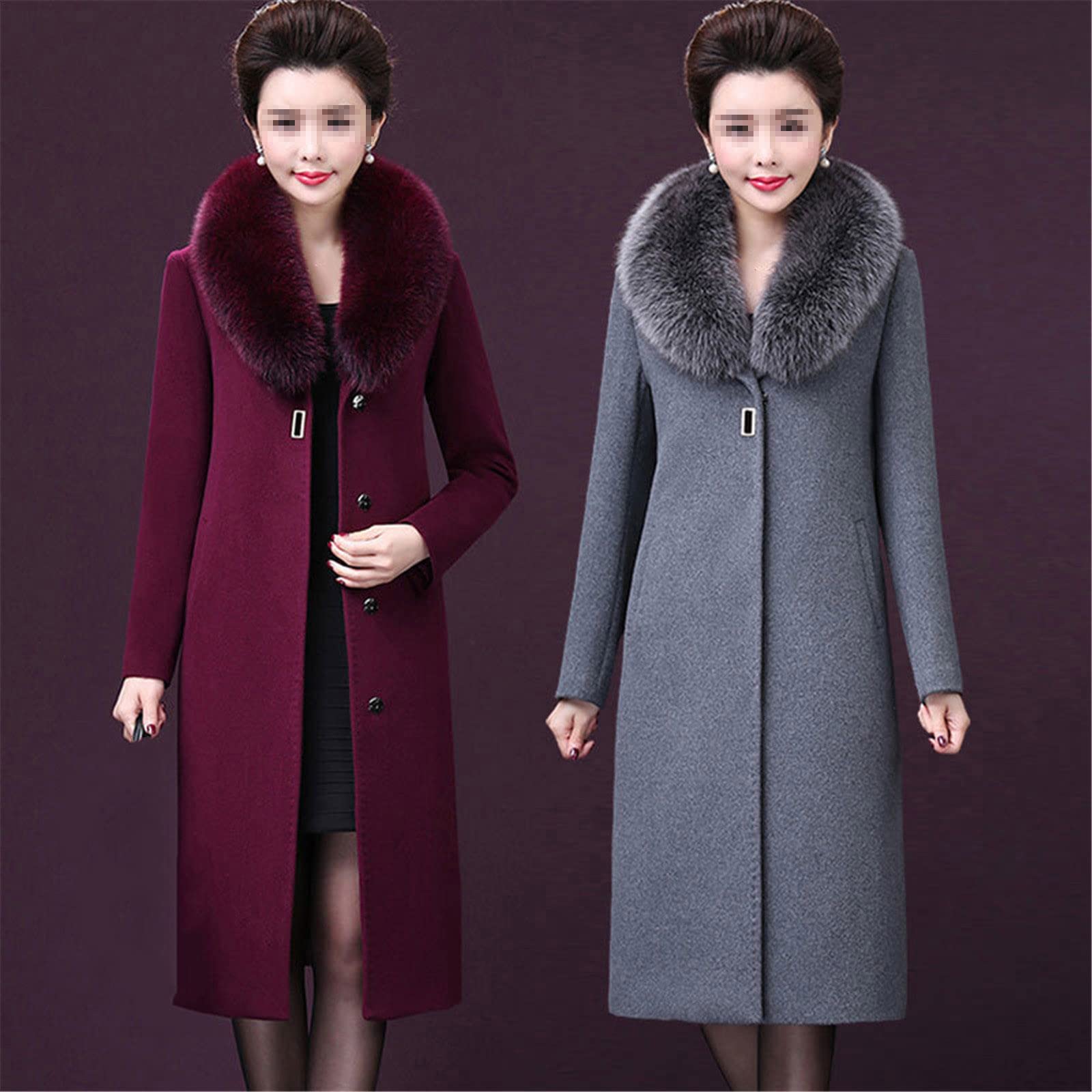 Giacca invernale Donne Cappotto Grande Pelliccia Collare Cappotto di Lana Casual Femminile Lungo Cappotto Vintage Oversize Outwear, grigio, XL
