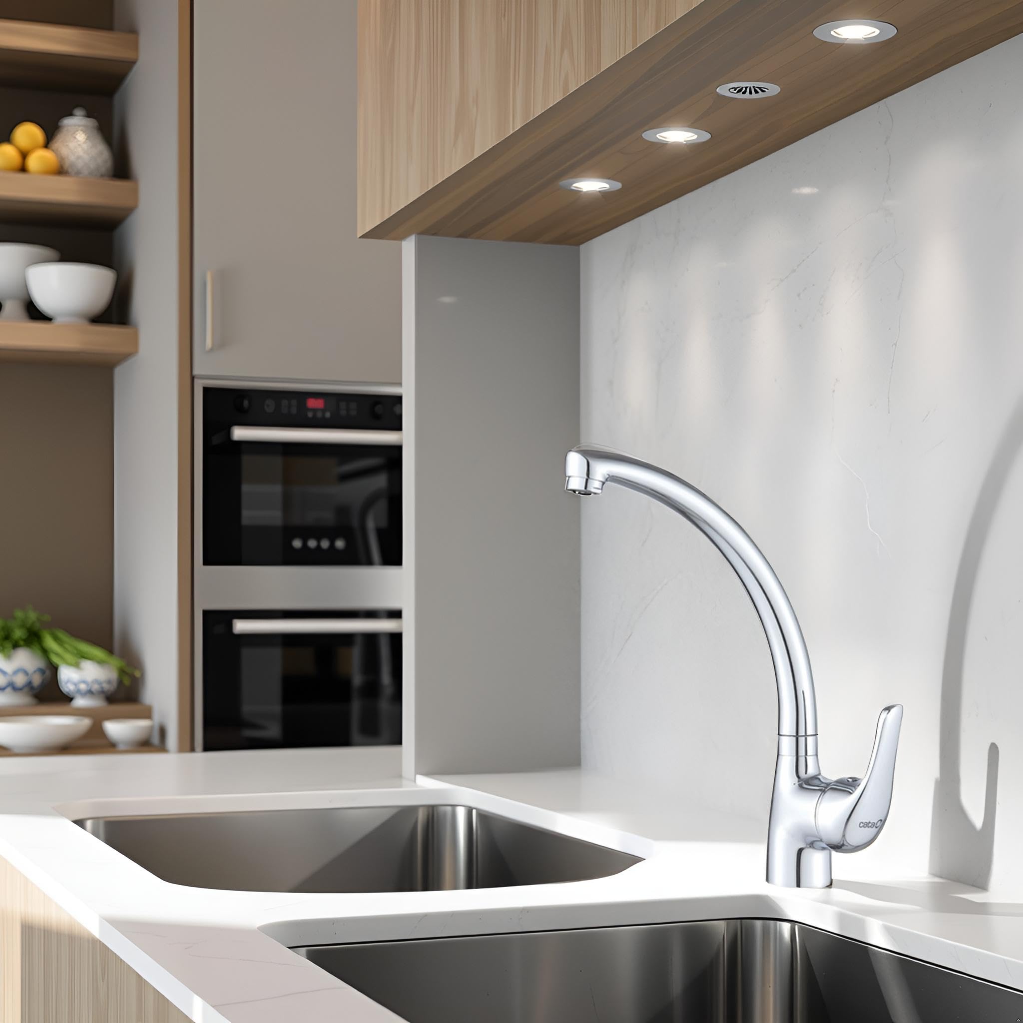 CATA Grifo De Cocina CBA CROMO/E Monomando Caño Alto Giratorio 360º Acero Inoxidable Aireador Anticalcáreo Cartucho Cerámico Apertura En Frío Reductor Caudal 5L Conexión Flexible Acabado Inox