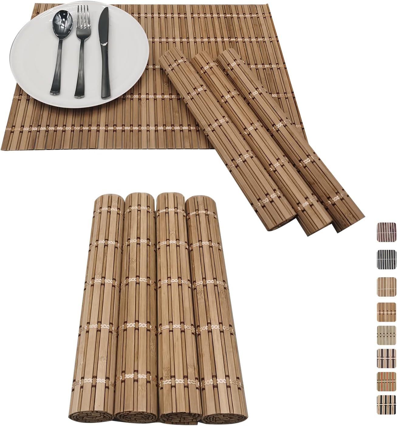 Seta Direct, Brown Natural Bamboo Slat Placemats with Brown