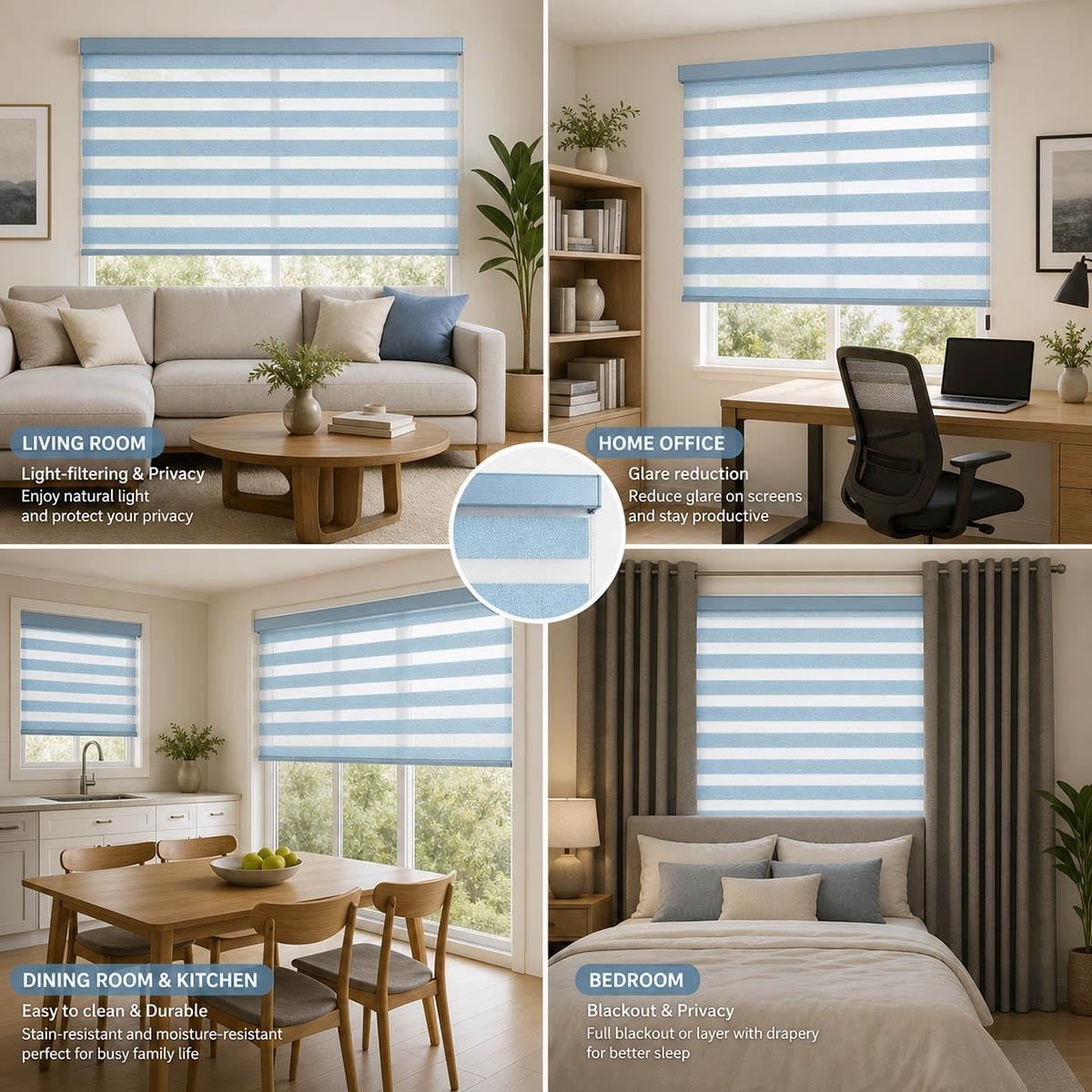 Store Enrouleur Jour et Nuit, Double Tissu Stores Zébrés Protection Solaire
