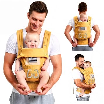 Baby Carrier, Lumbar Support Infant Carrier 0-36M, 8-33 lbs with Foldable Headrest Carabiners for Big and Tall Parents, Men, Women Yellow